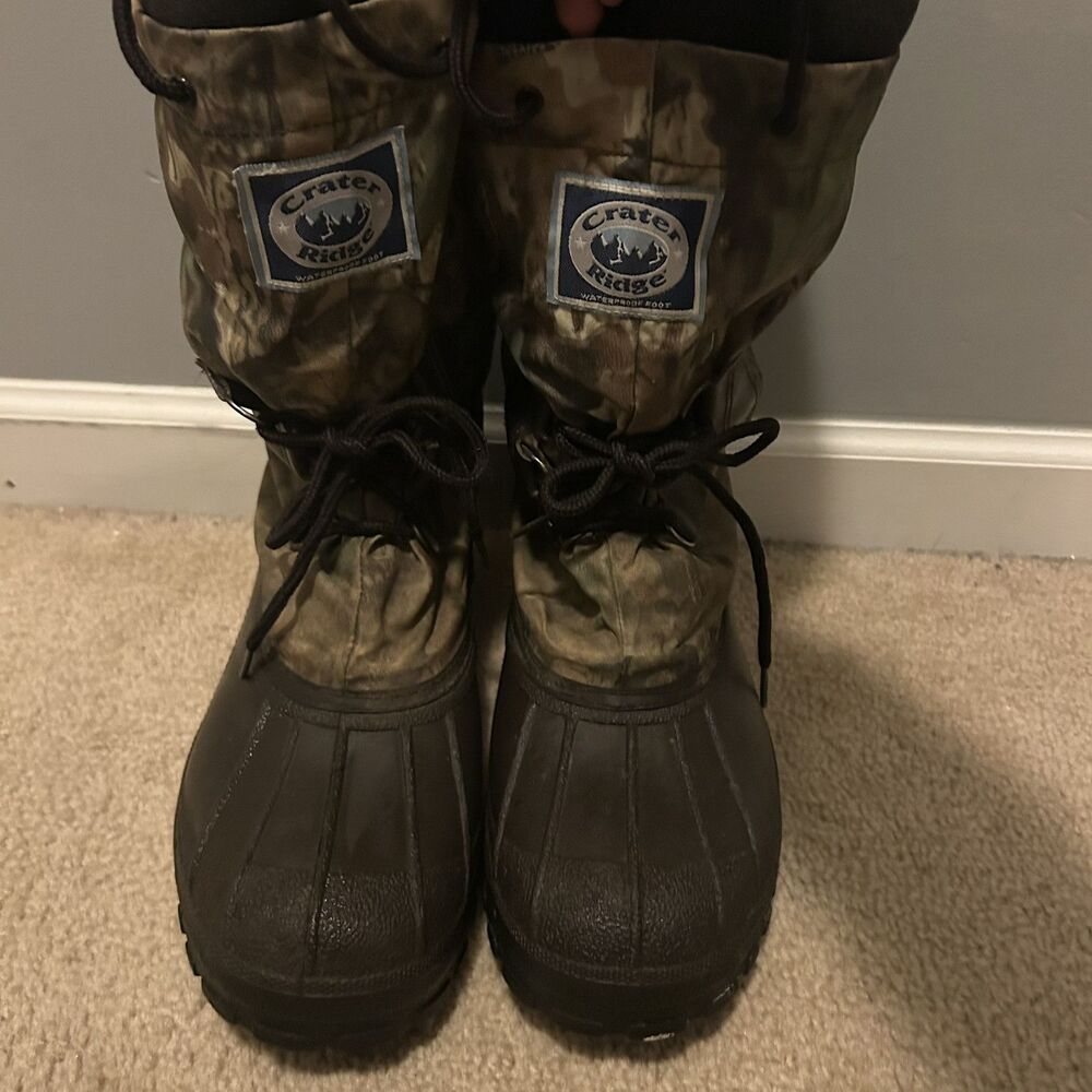 Crater Ridge Mens Size 12 Waterproof  Thinsulate   Boots Camo SNOW/HUNTING